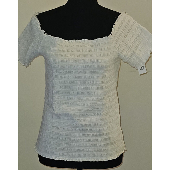 Gap Smocked Off-Shoulder Top Short Sleeves Woman's White Size X- Large NWT. - Picture 1 of 6